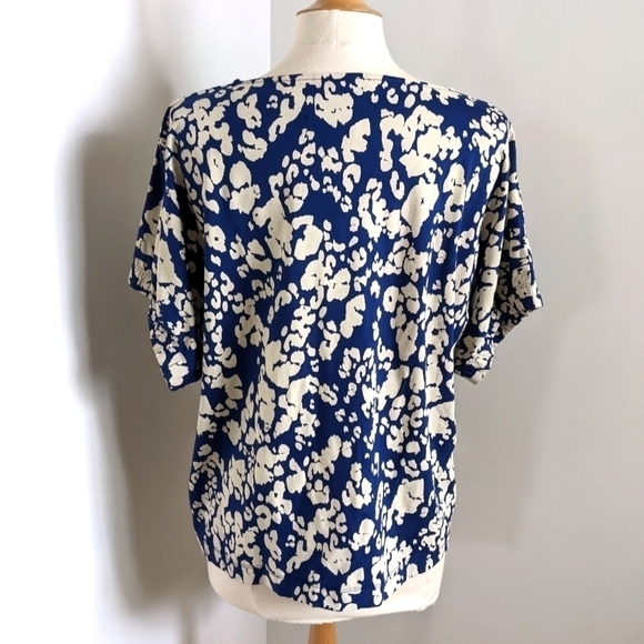 MASAI Abstract Animal Print Top in Blue and Cream Dolman Sleeve Elastic sleeve M - Picture 5 of 14